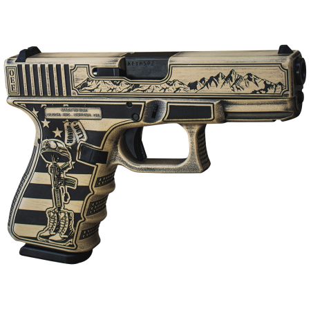 Glock G19 Gen5 MOS 9mm Luger 15+1 Compact Tan/Black Engraved Slide